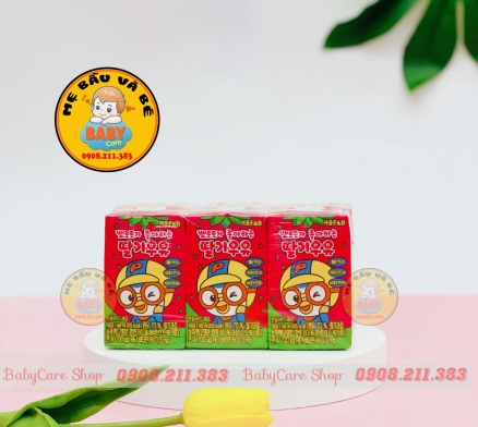 Sữa nước Poro  Hàn Quốc Vị dâu 200ml- 1 thùng 24 hộp